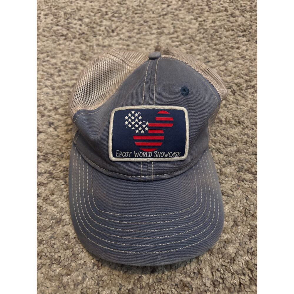 USED Walt Disney World Epcot World Showcase American Flag Trucker Mesh Back Hat